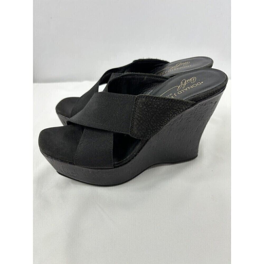 Donald J Pliner Criss Cross Platform Wedge Sandal Black 6 M